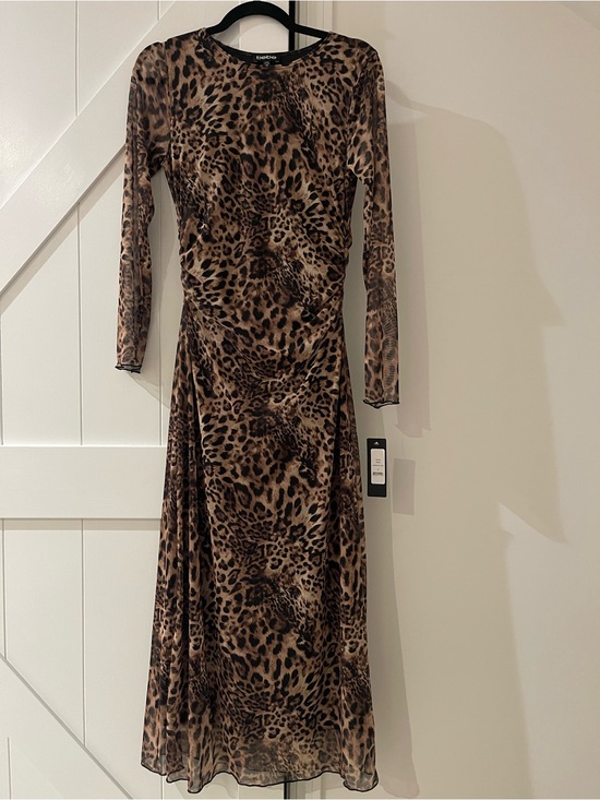 bebe Dresses & Skirts - bebe Long-Sleeve Leopard Print Maxi Dress - Brown/Black